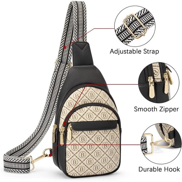 Women Monogram Print Imported PU Leather Small Crossbody Chest Sling Travel Bag - Picture 6 of 8